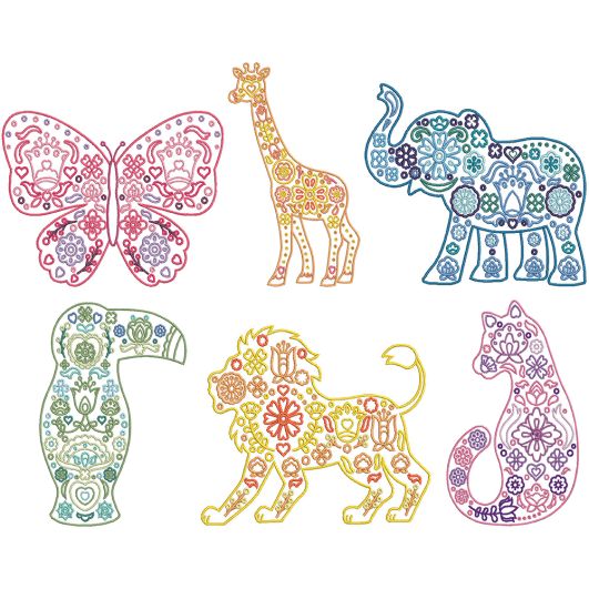 Scandinavian Jungle Animals Digital Embroidery Designs by JuJu