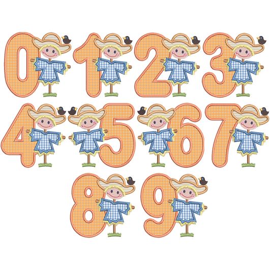 Scarecrow Boy Applique Numbers | Machine Embroidery Designs by JuJu