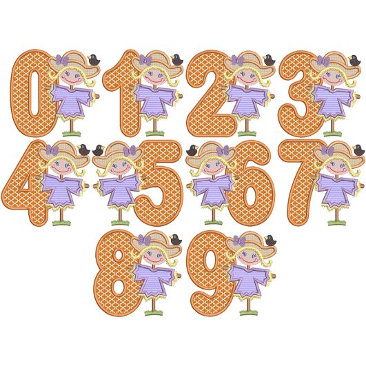 Scarecrow Girl Applique Numbers | Machine Embroidery Designs by JuJu