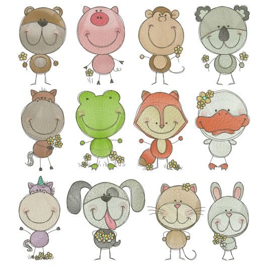 Scribble Critters Filled Stitch Machine Embroidery Designs by JuJu