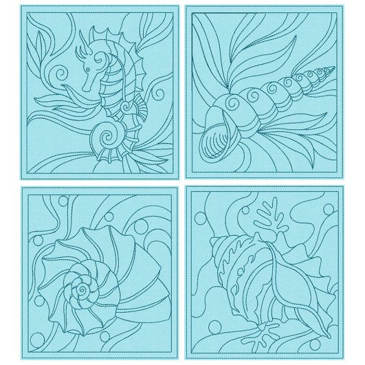 Seashells Quilt Blocks 1 Digital Embroidery Designs by JuJu