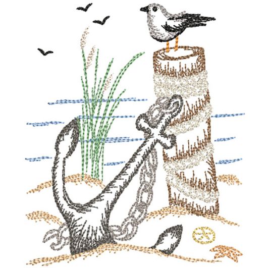 Seaside Anchor Vintage Sketch | Machine Embroidery Designs by JuJu