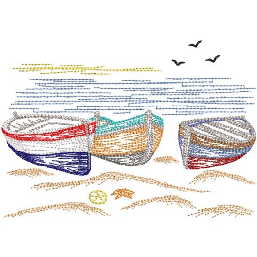 Seaside Boats Vintage Sketch | Machine Embroidery Designs by JuJu