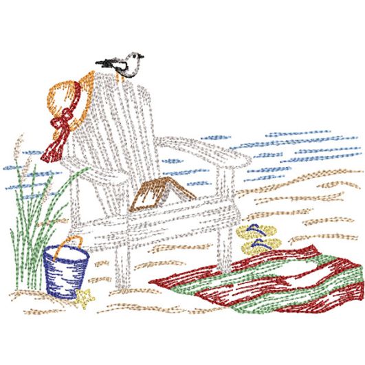 Seaside Chair Hat Vintage Sketch | Machine Embroidery Designs by JuJu