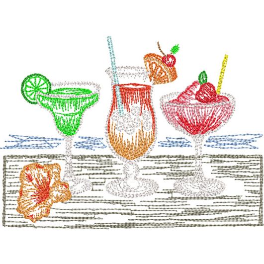 Seaside Cocktails Vintage Sketch | Machine Embroidery Designs by JuJu