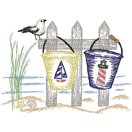 Seaside Fence Vintage Sketch | Machine Embroidery Designs by JuJu
