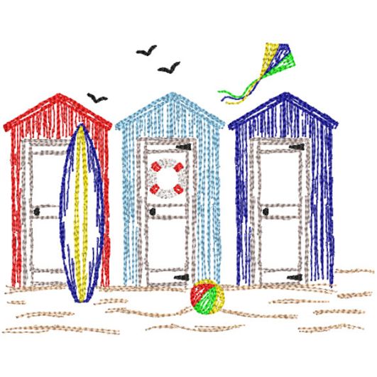 Seaside Huts Vintage Sketch | Machine Embroidery Designs by JuJu