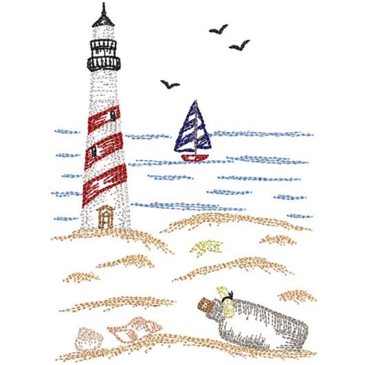 Seaside Lighthouse Vintage Sketch | Machine Embroidery Designs by JuJu	