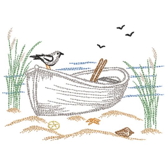 Seaside Row Boat Vintage Sketch | Machine Embroidery Designs by JuJu	
