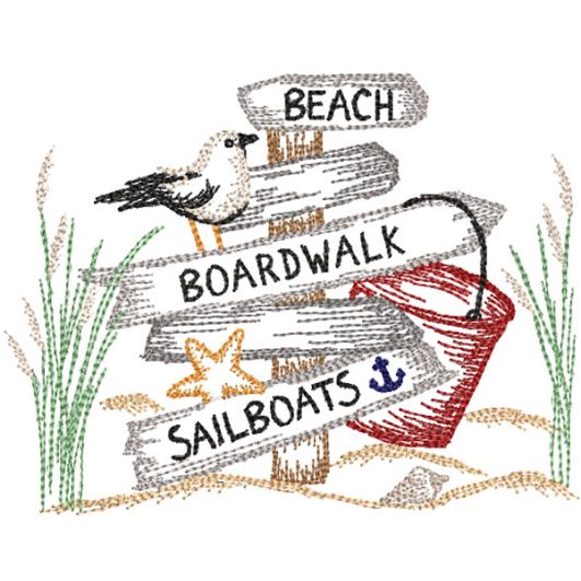 Seaside Signs Vintage Sketch | Machine Embroidery Designs by JuJu