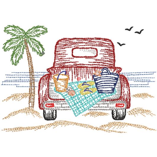 Seaside Truck Vintage Sketch | Machine Embroidery Designs by JuJu	