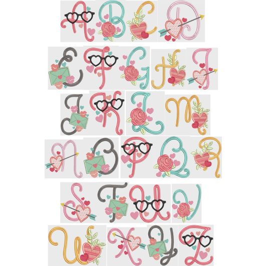 Season Of Love Alphabet | Machine Embroidery Designs by JuJu