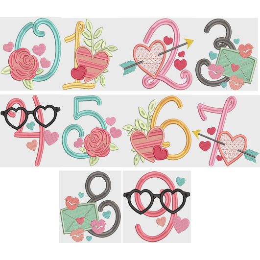 Season Of Love Numbers Machine Embroidery Designs by JuJu
