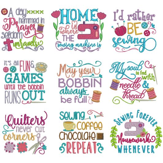 Sewing Sayings Set 1 Machine Embroidery Designs by JuJu
