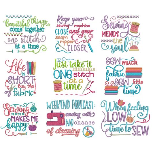 Sewing Sayings Set 2 Machine Embroidery Designs by JuJu
