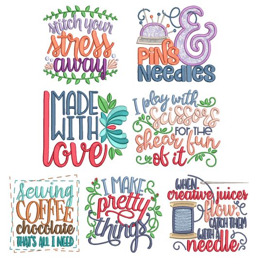 Sewing Sayings Set 4 Machine Embroidery Designs By JuJu
