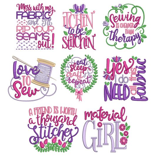 Sewing Sayings Set 5 Machine Embroidery Designs By JuJu
