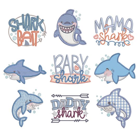 Shark Time Machine Embroidery Designs by JuJu