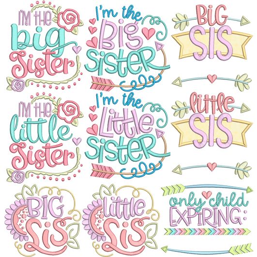                                 
                            Sibling Word Art Sisters Machine Embroidery Designs by JuJu