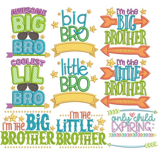                                 Sibling Word Art Brothers Machine Embroidery Designs by JuJu
                            