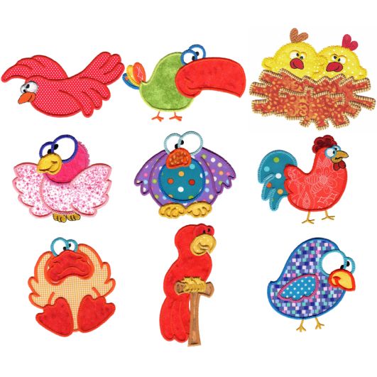 Silly Birds Applique Machine Embroidery Designs by JuJu