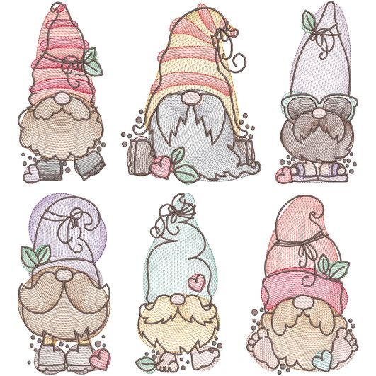 Silly Gnomes Sketch | Machine Embroidery Designs by JuJu