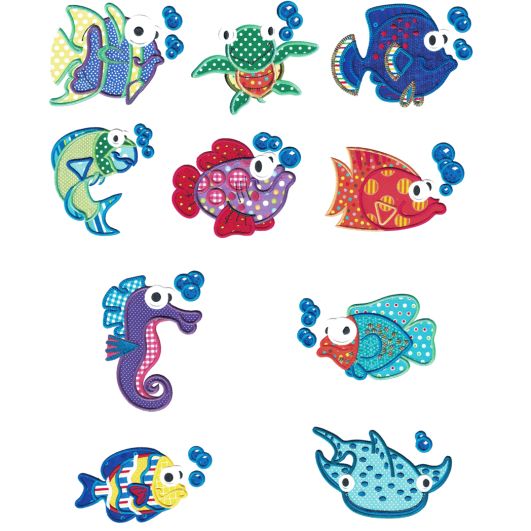 Silly Sea Creatures Applique Machine Embroidery Designs by JuJu
