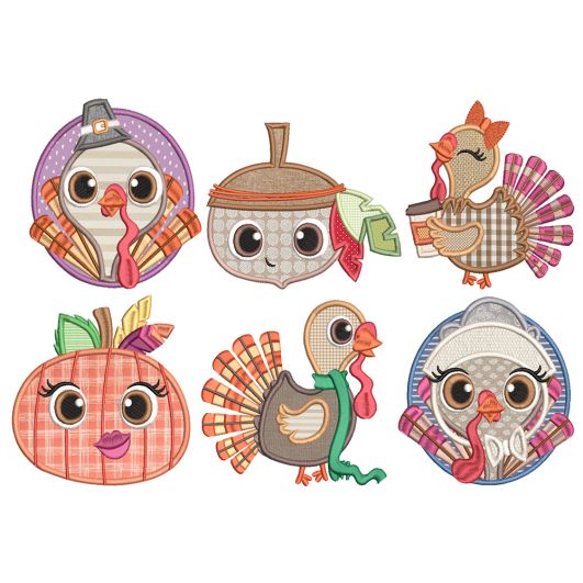 Silly Turkeys Applique Machine Embroidery Designs by JuJu 