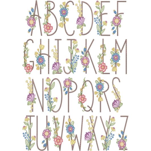 Simple Floral Farmhouse Alphabet | Machine Embroidery Designs by JuJu
