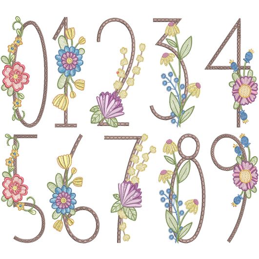 Simple Floral Farmhouse Numbers | Machine Embroidery Designs by JuJu