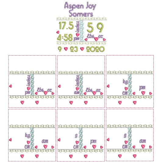 Simple Hearts Birth Announcement Template Machine Embroidery Designs by JuJu
