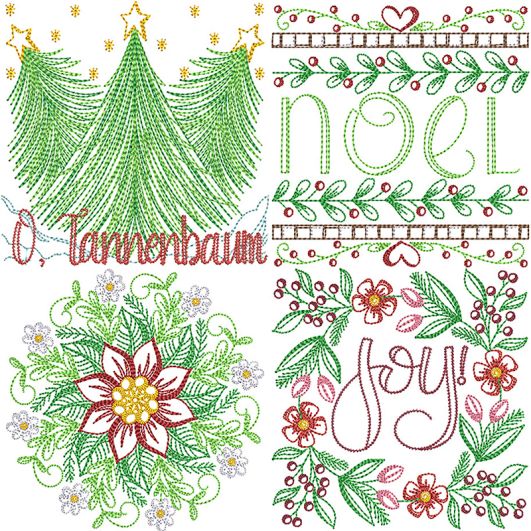 Simply Christmas Sketch 1 Embroidery Design Set | Designs by JuJu