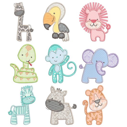 Simply Jungle Critters Applique Machine Embroidery Designs By JuJu