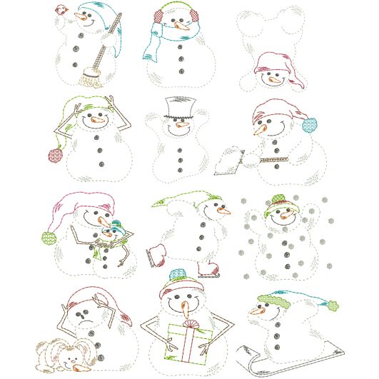 Simply Snowmen Vintage Stitch Machine Embroidery Designs by JuJu