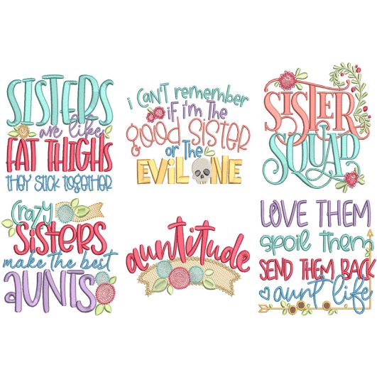 Sister Aunt Word Art | Machine Embroidery Designs by JuJu