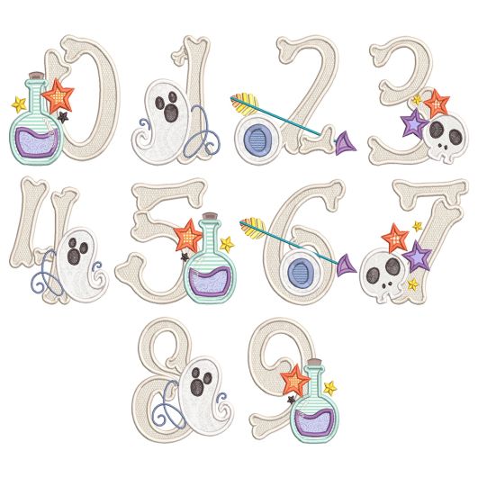 Skeleton Numbers Machine Embroidery Designs by JuJu
