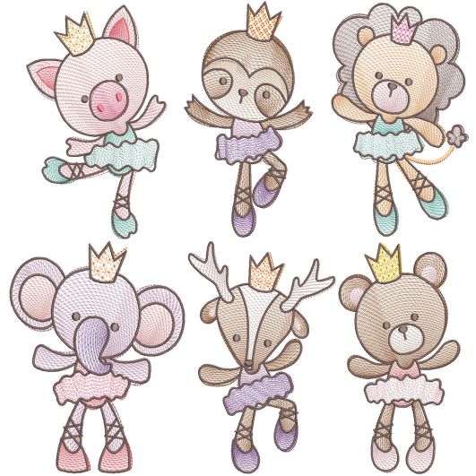 Sketch Ballerina Animals 1 Machine Embroidery Designs by JuJu