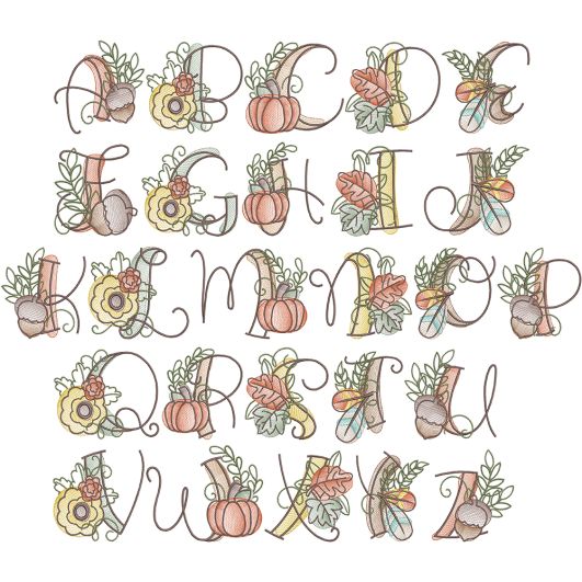 Sketch Fall Alphabet | Machine Embroidery Designs by JuJu