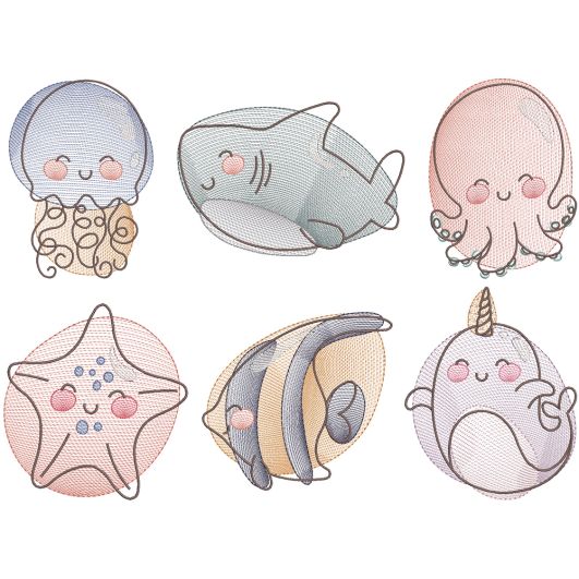 Sketch Ocean Friends Machine Embroidery Designs by JuJu 