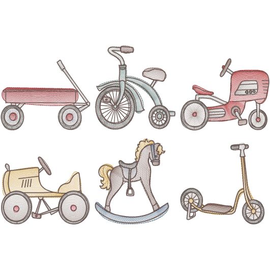 Sketch Retro Toys Machine Embroidery Designs by JuJu