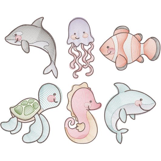 Sketch Sea Life Friends Machine Embroidery Designs by JuJu