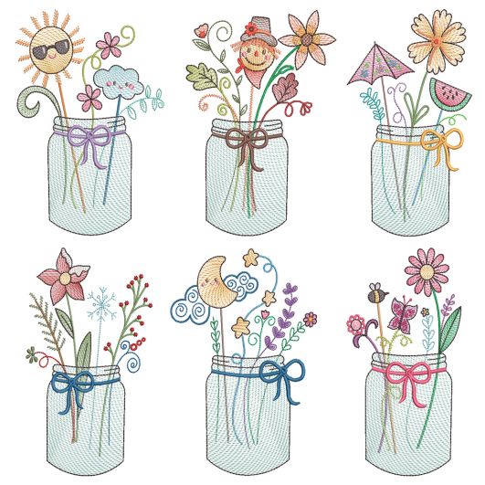 Sketch Seasons Mason Jars Machine Embroidery Designs by JuJu