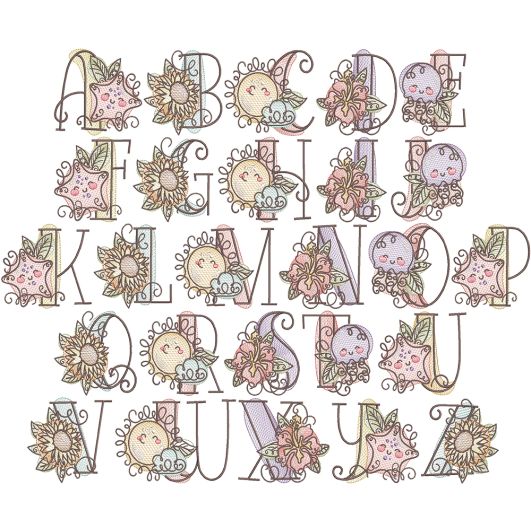 Sketch Summer Alphabet | Machine Embroidery Designs by JuJu