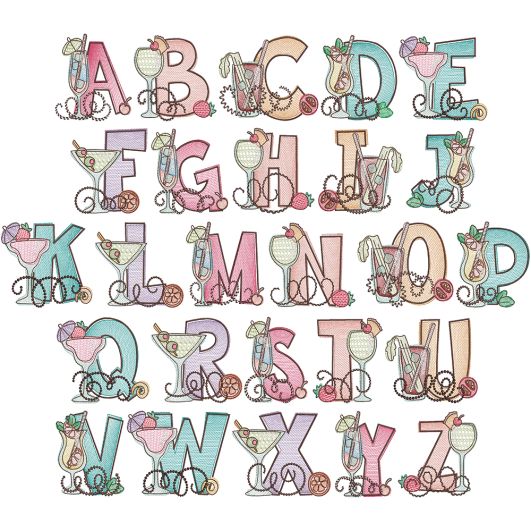 Sketchy Cocktail Alphabet | Machine Embroidery Designs by JuJu