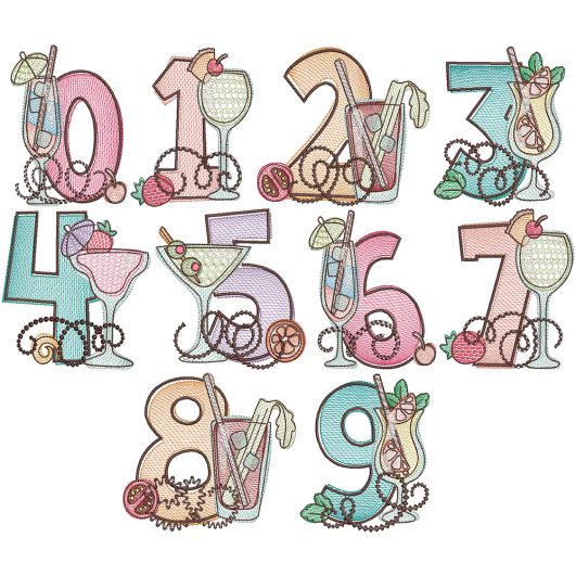 Sketchy Cocktail Numbers | Machine Embroidery Designs by JuJu