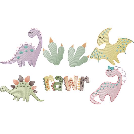 Sketchy Dinos 1 | Machine Embroidery Designs by JuJu