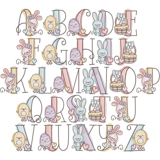 Sketchy Easter Alphabet Digital Machine Embroidery Designs by JuJu