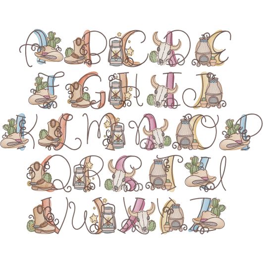 Sketchy Southwest Alphabet | Machine Embroidery Designs by JuJu