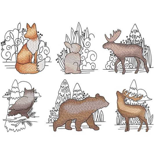 Sketchy Woodland Animal Silhouettes | Machine Embroidery Designs by JuJu