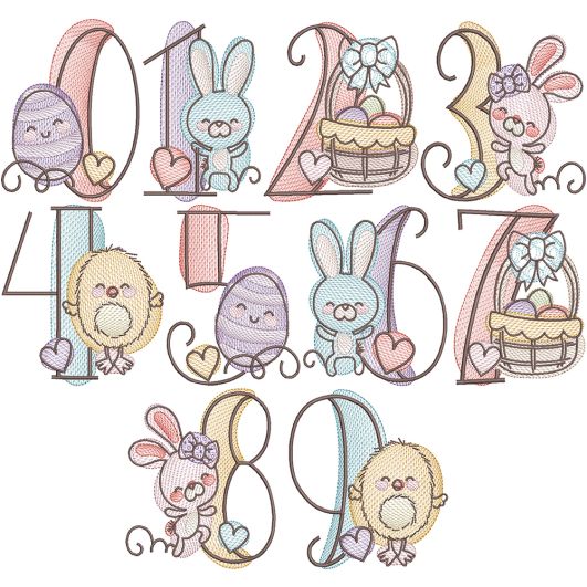Sketchy Easter Numbers Digital Embroidery Machine Designs by JuJu